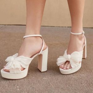 Revolve Loeffler Randall Natalia Knotted Ankle Strap Platforms (Pearl White)